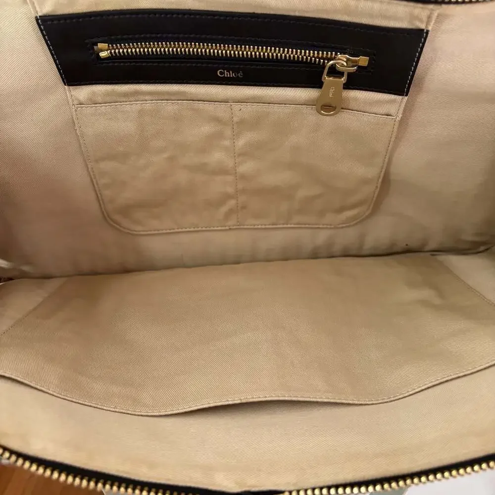 Chloe Black and White Houndstooth Wool Briefcase Bag